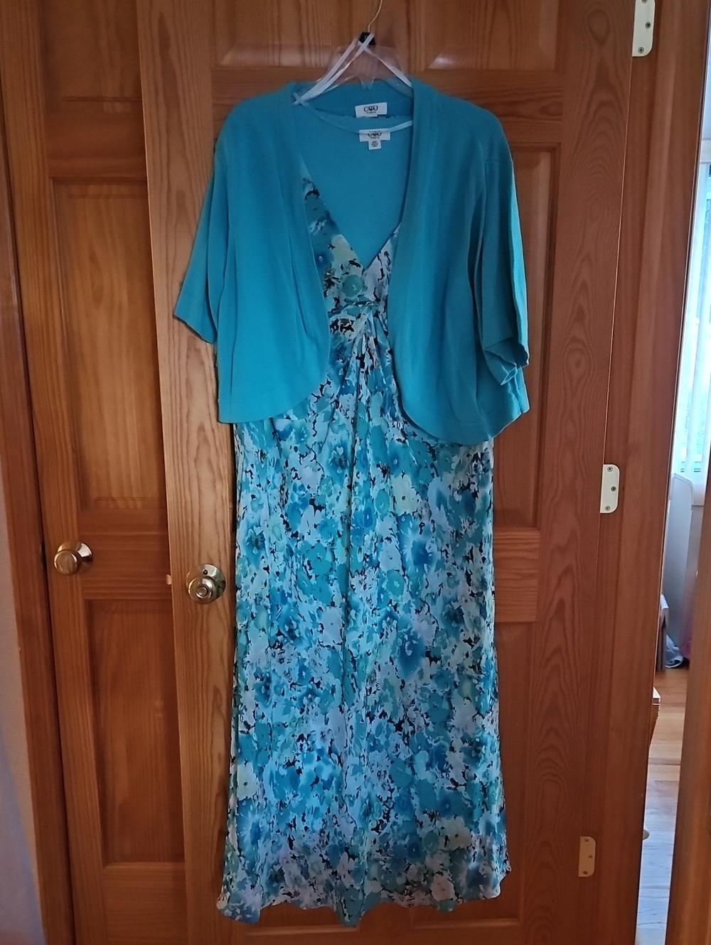 Cato Teal Blue Floral Maxi Dress with Teal Shrug